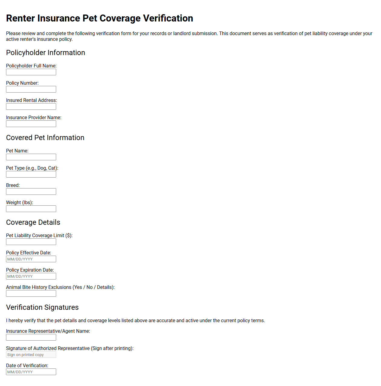 Renter Insurance Pet Coverage Verification