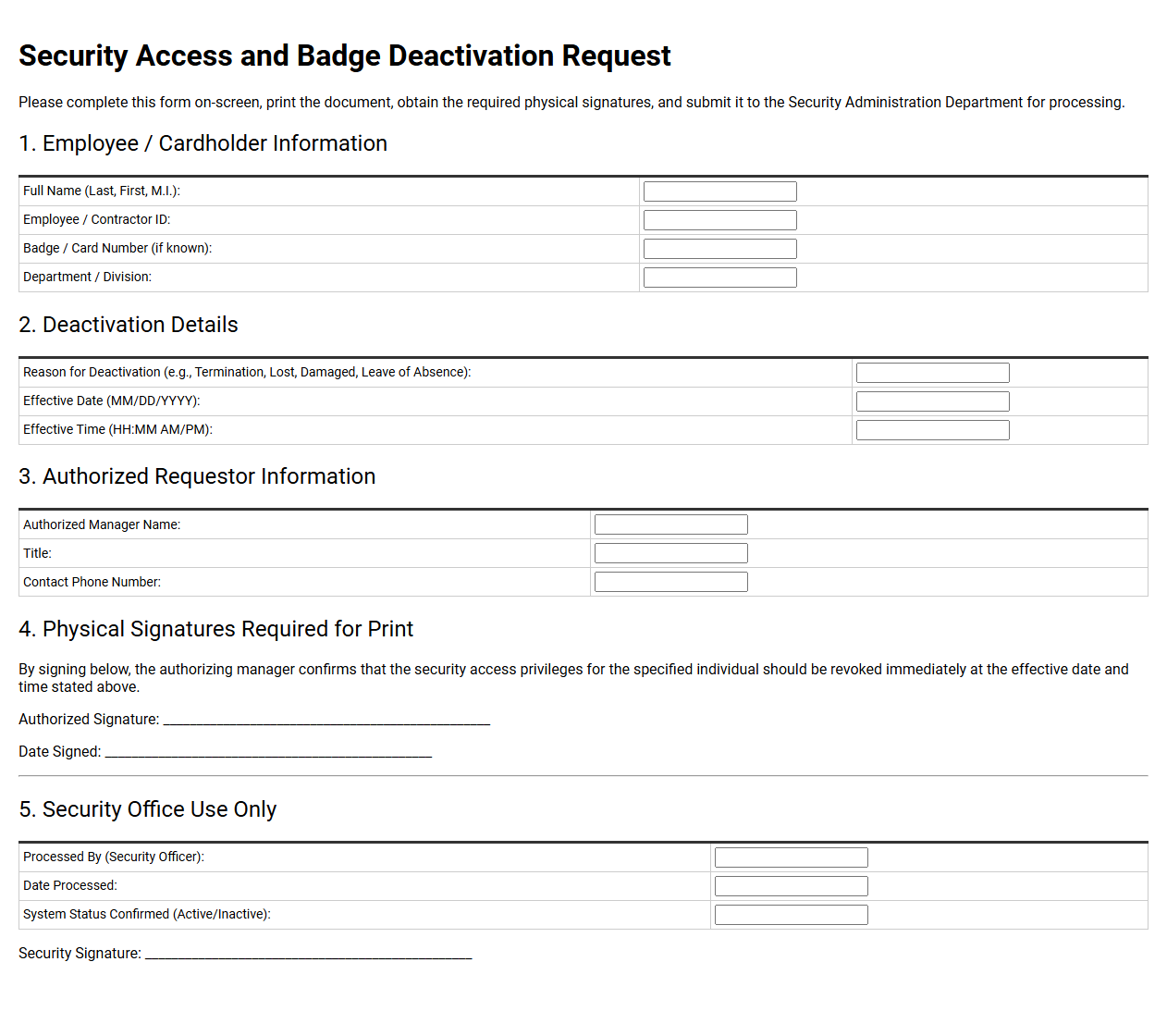Security Access and Badge Deactivation Request