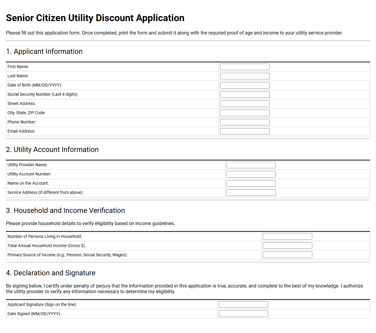 Senior Citizen Utility Discount Application
