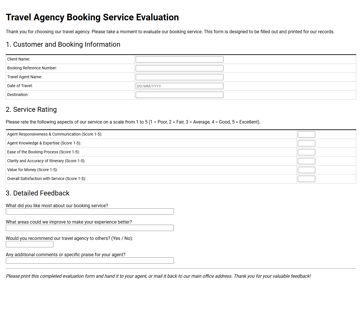 Travel Agency Booking Service Evaluation