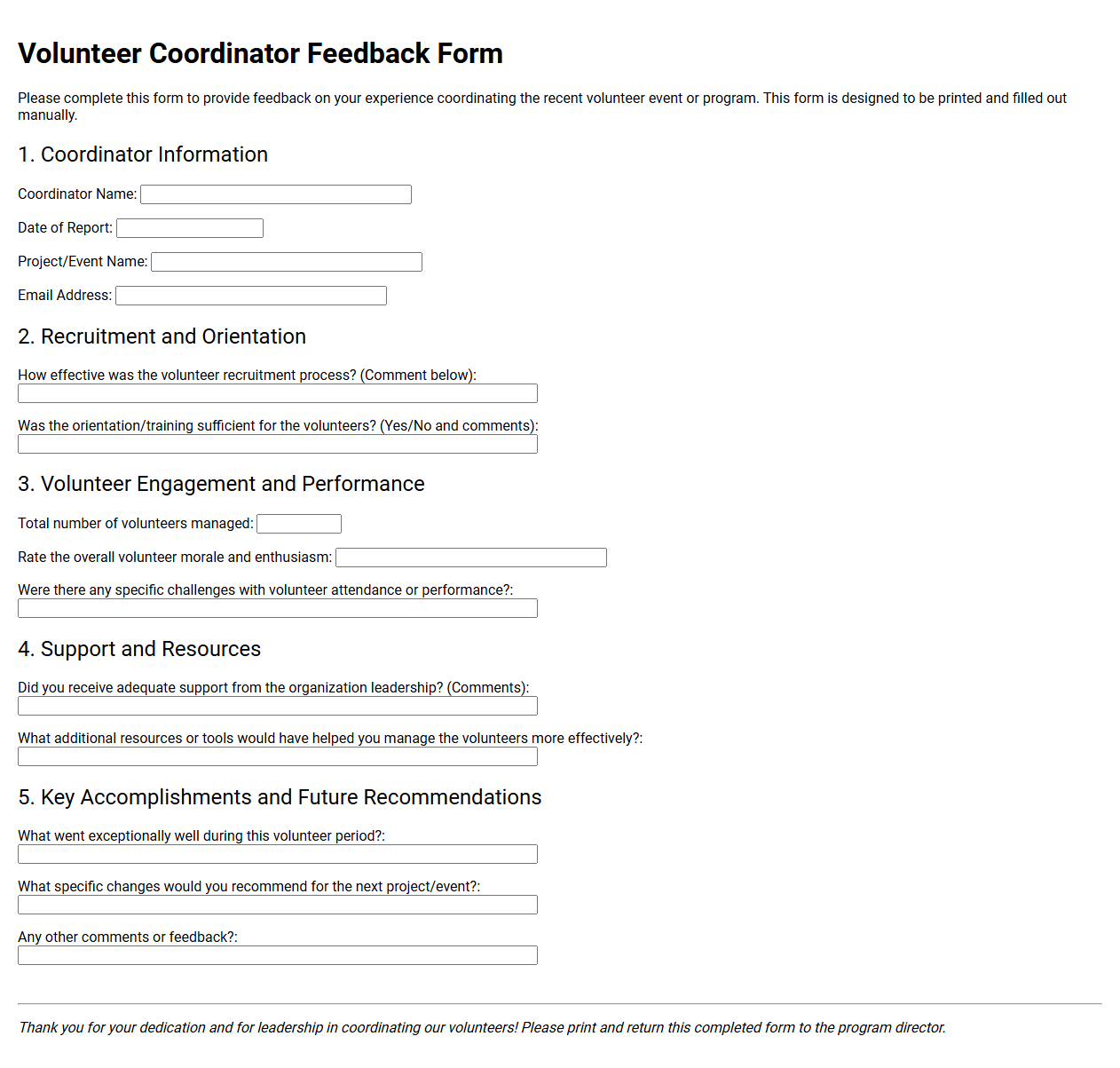 Volunteer Coordinator Feedback Form