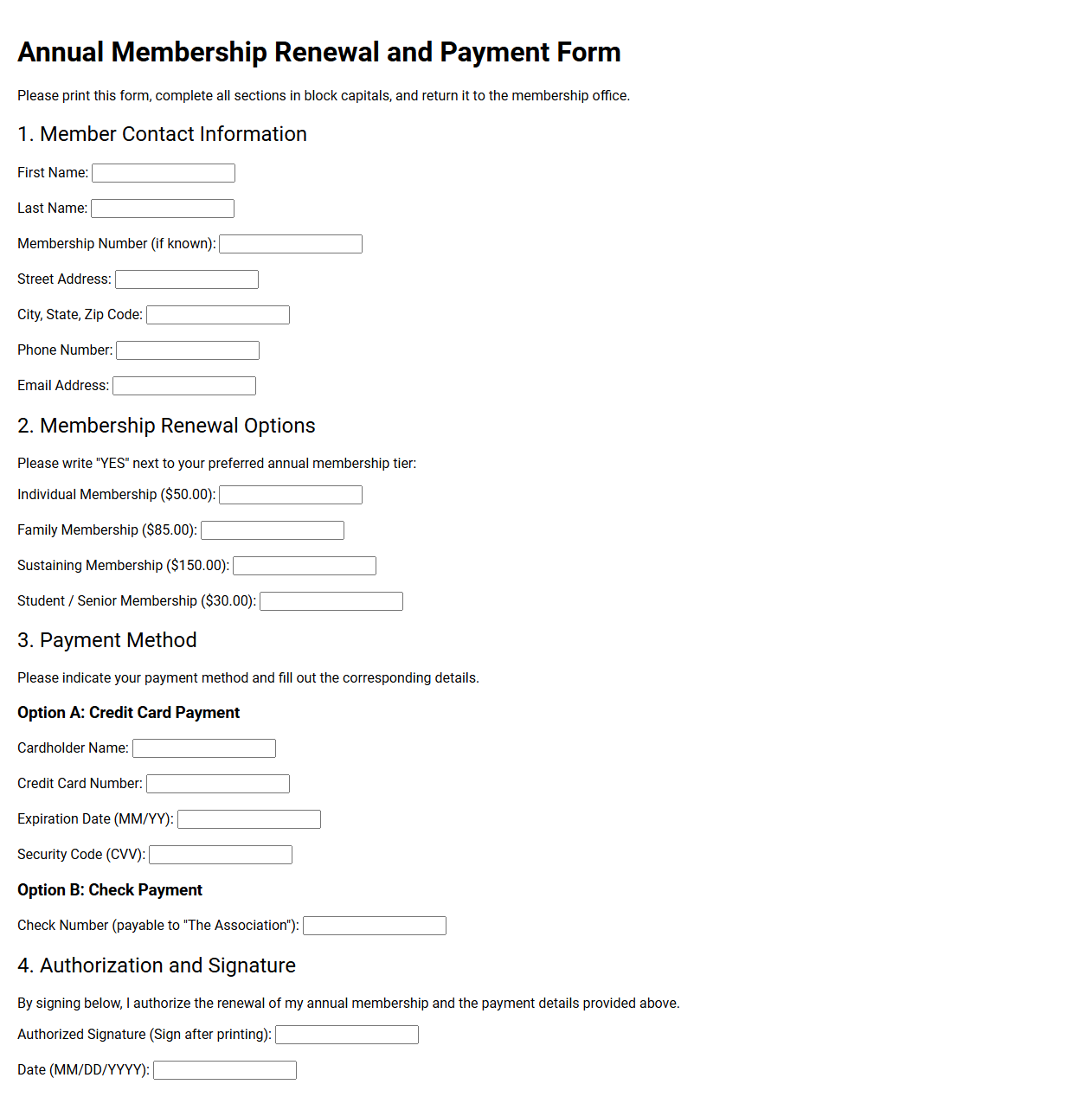 Annual Membership Renewal and Payment Form