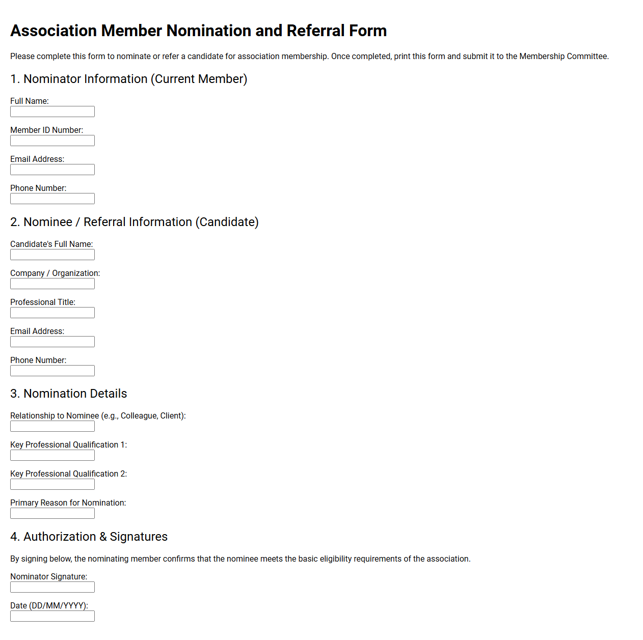 Association Member Nomination and Referral Form