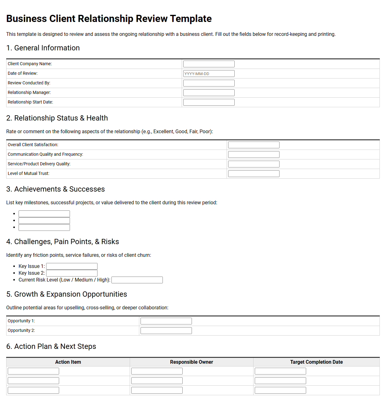 Business Client Relationship Review Template