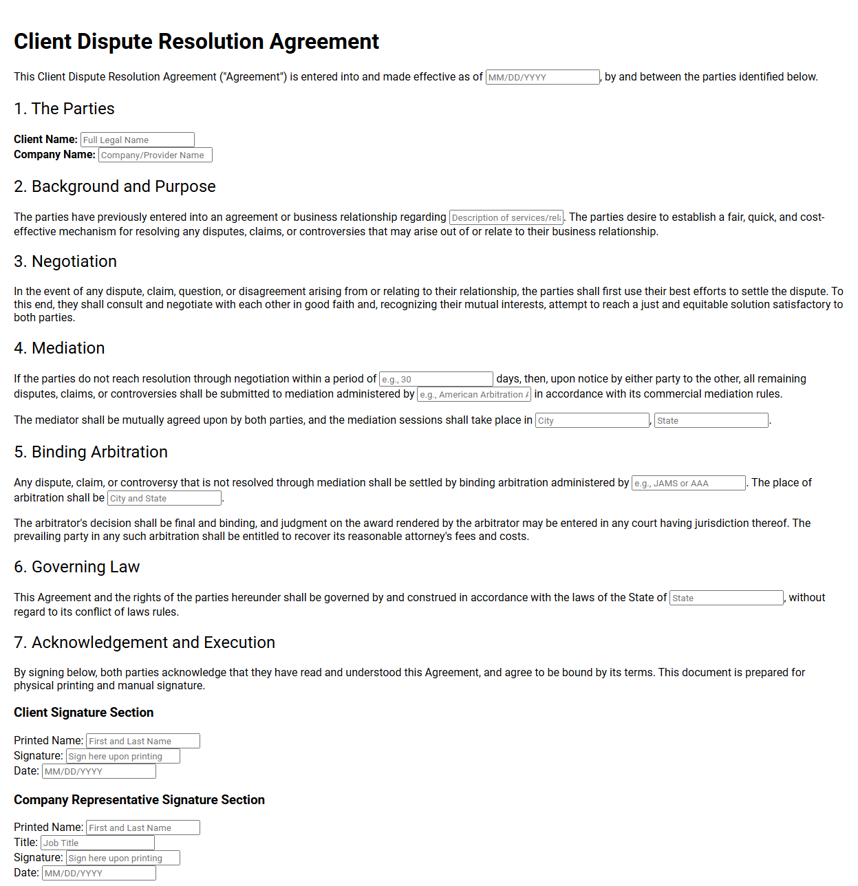 Client Dispute Resolution Agreement