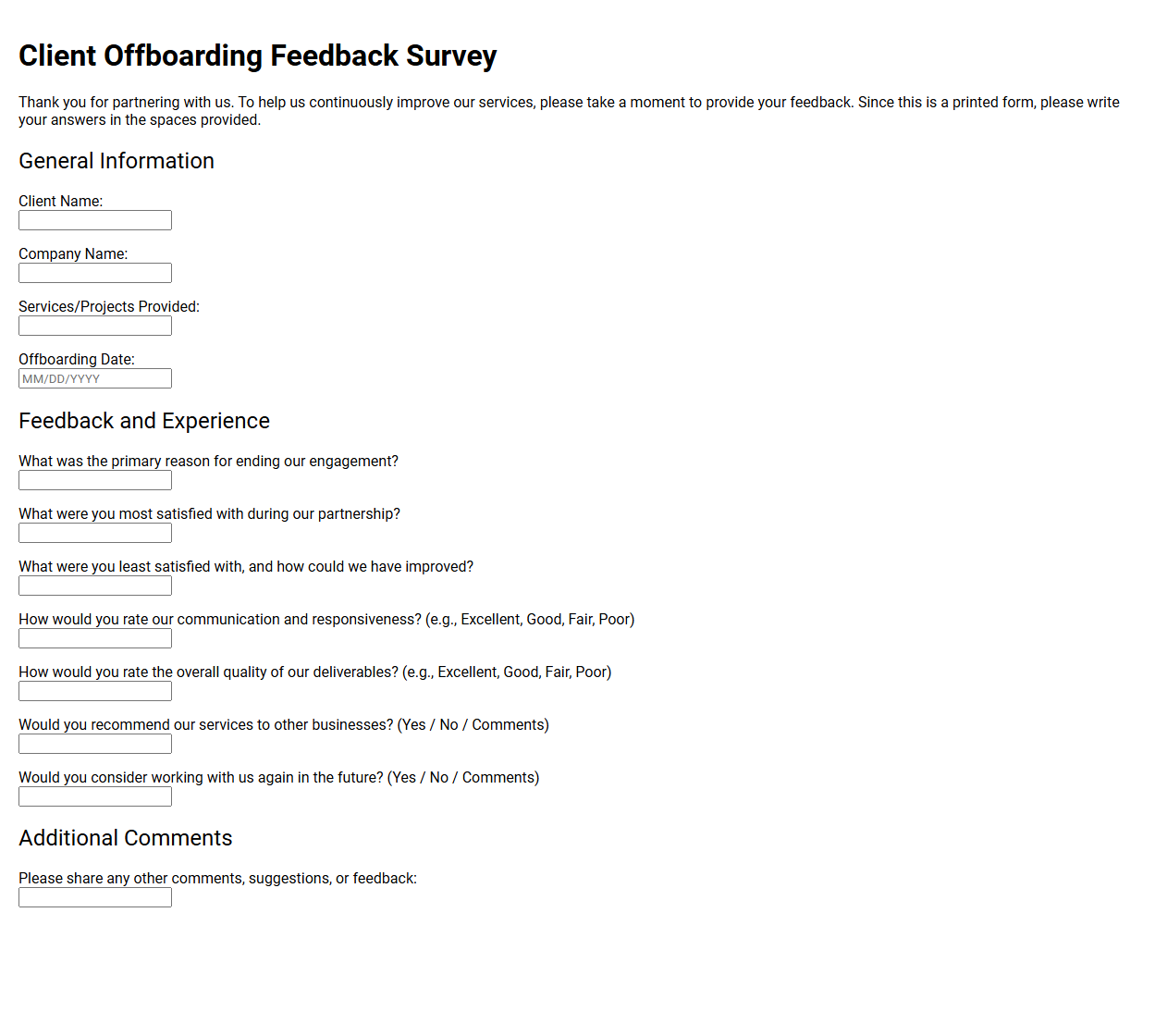 Client Offboarding Feedback Survey