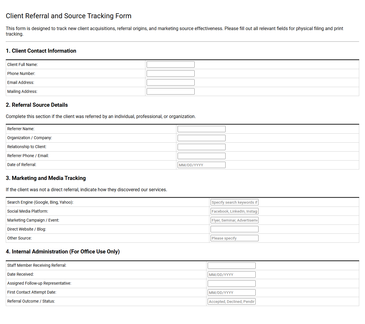 Client Referral and Source Tracking Form