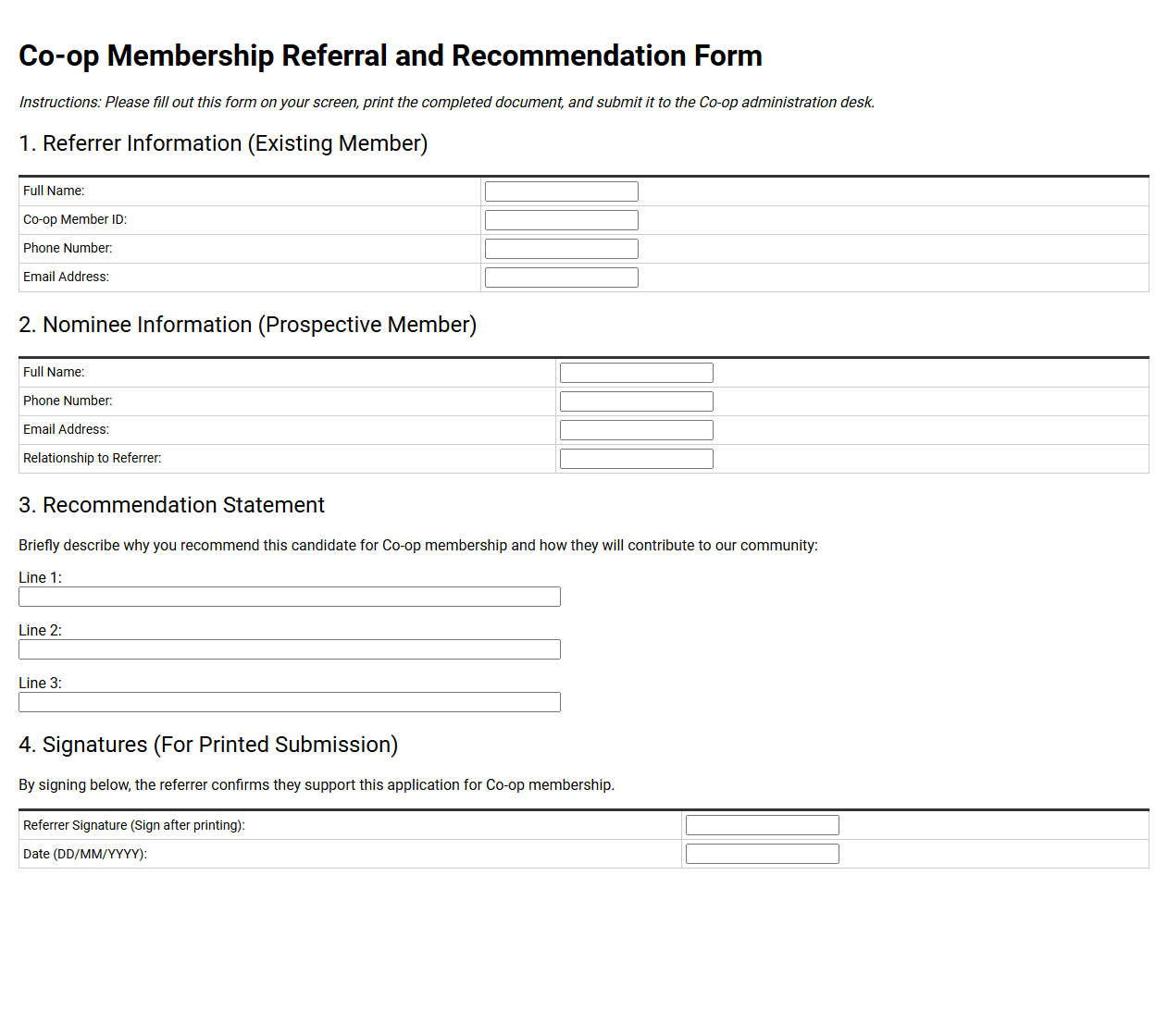 Co-op Membership Referral and Recommendation Form