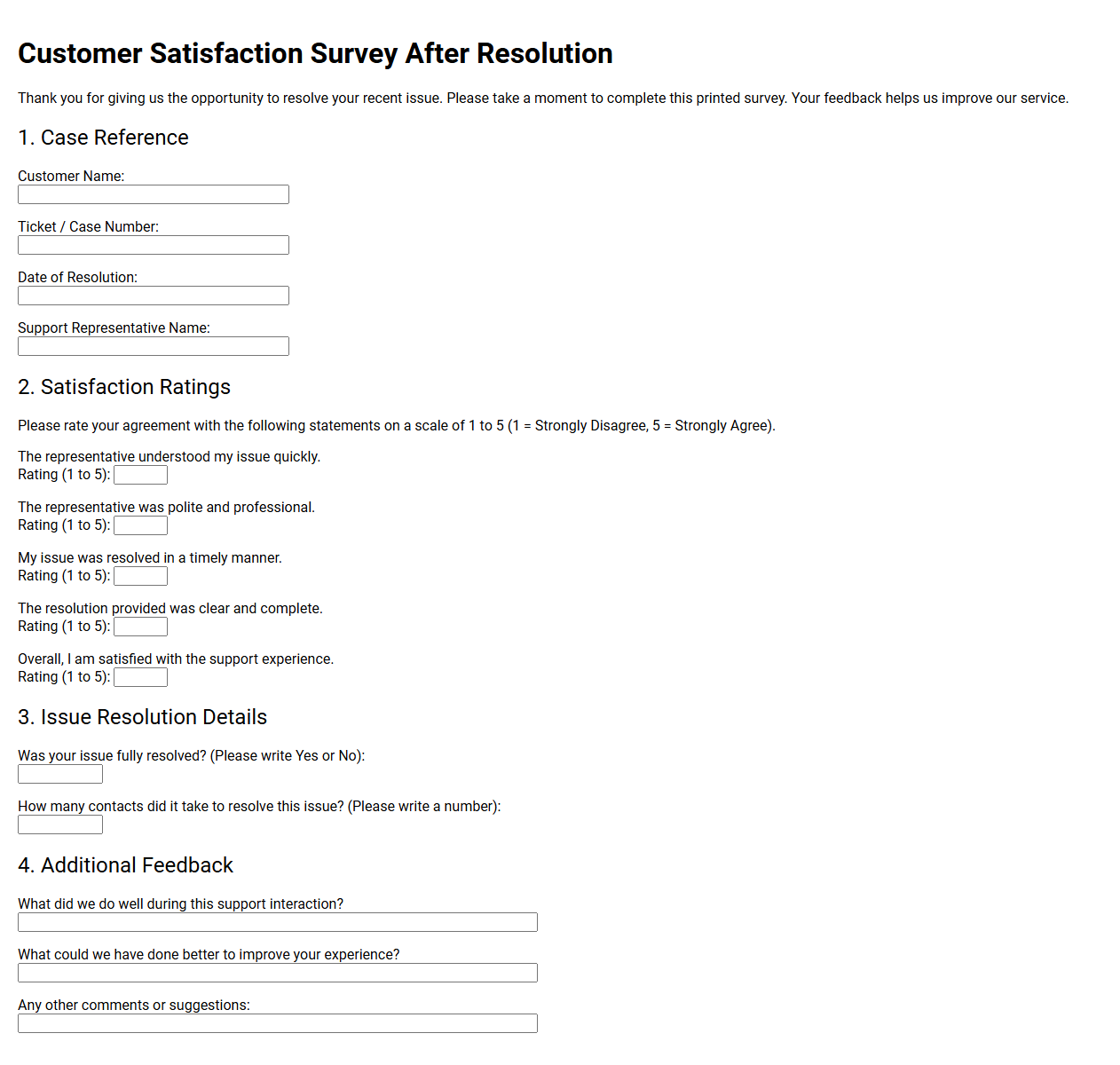 Customer Satisfaction Survey After Resolution