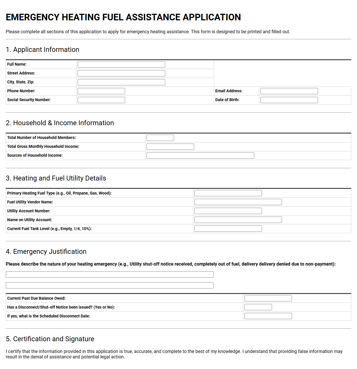 Emergency Heating Fuel Assistance Application