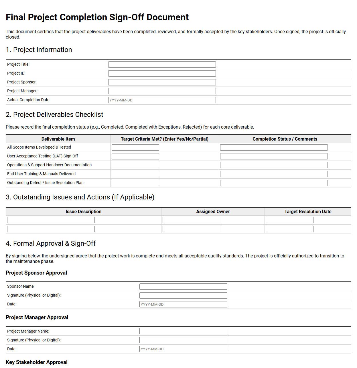 Final Project Completion Sign-Off Document