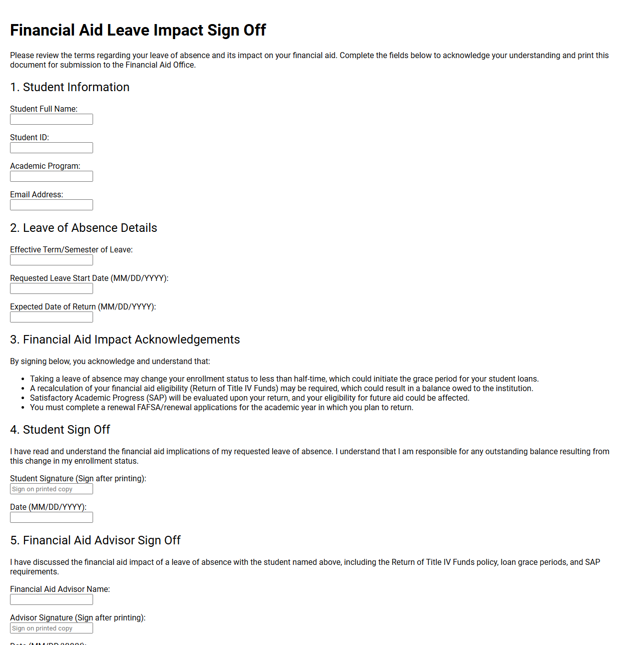 Financial Aid Leave Impact Sign Off
