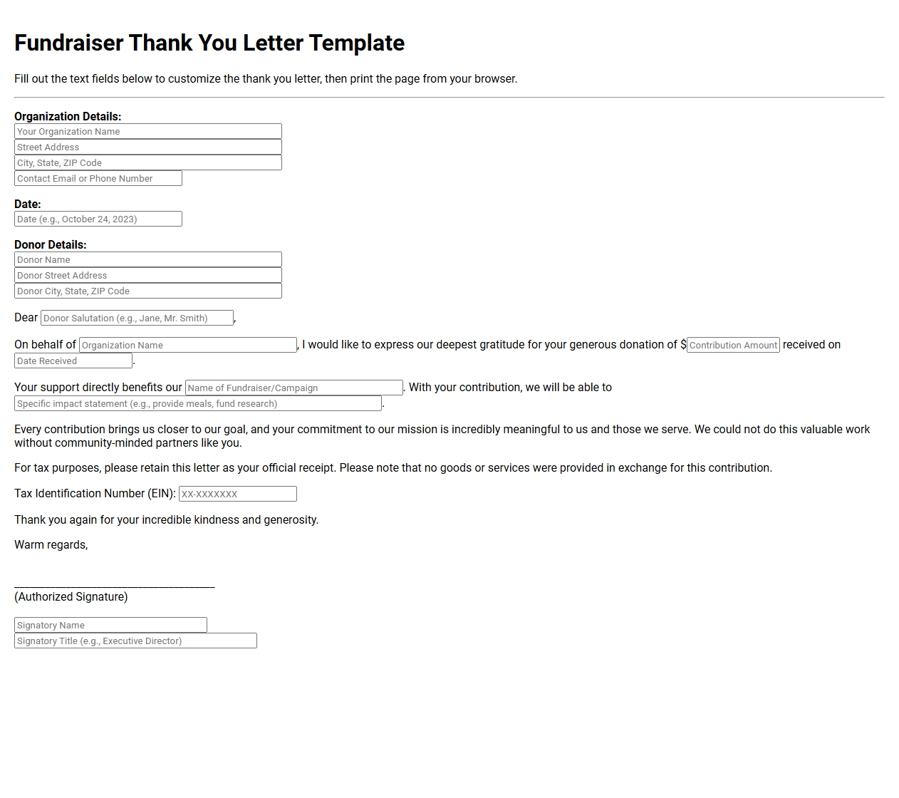 Fundraiser Thank You Letter Template