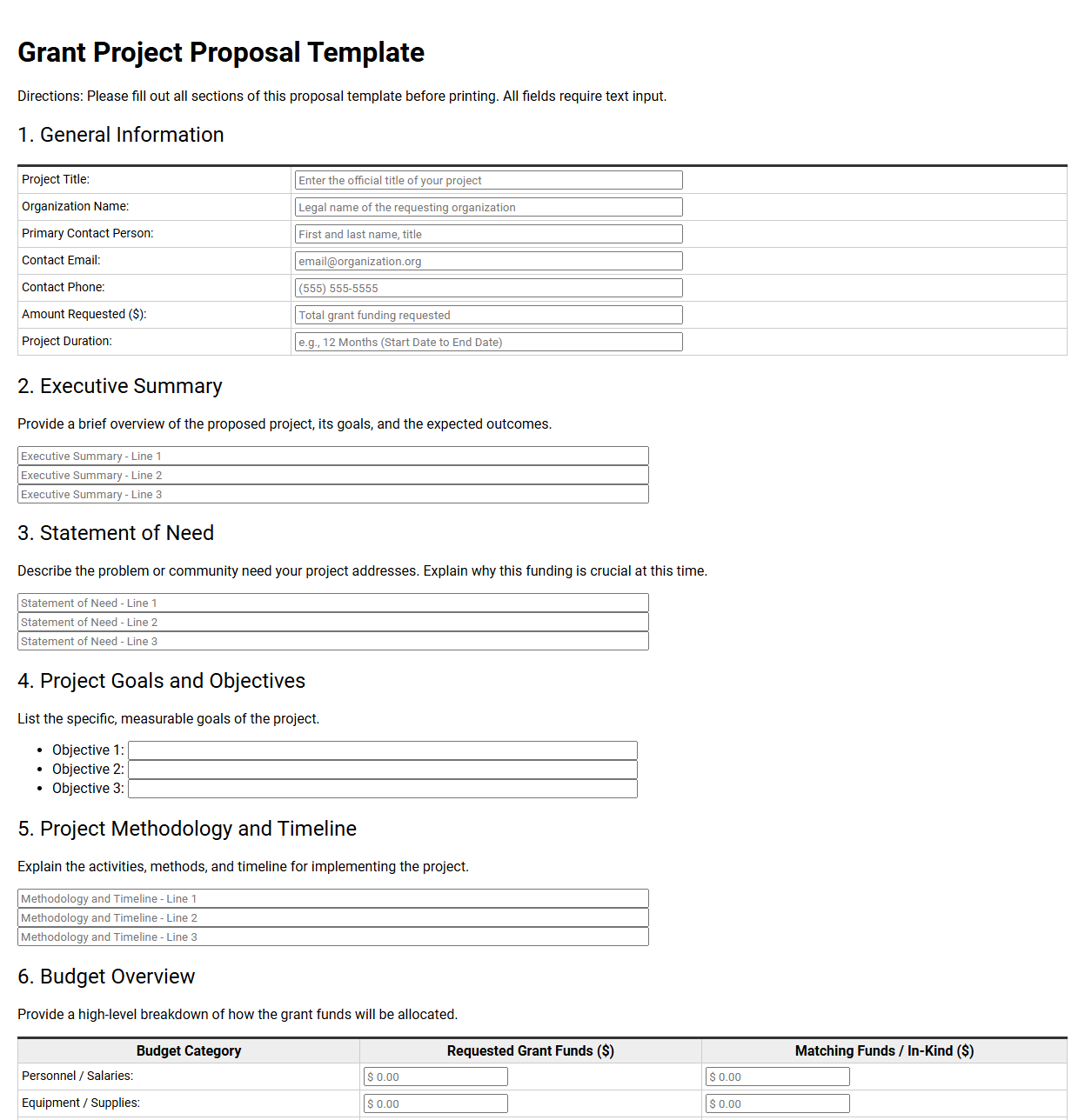 Grant Project Proposal Template