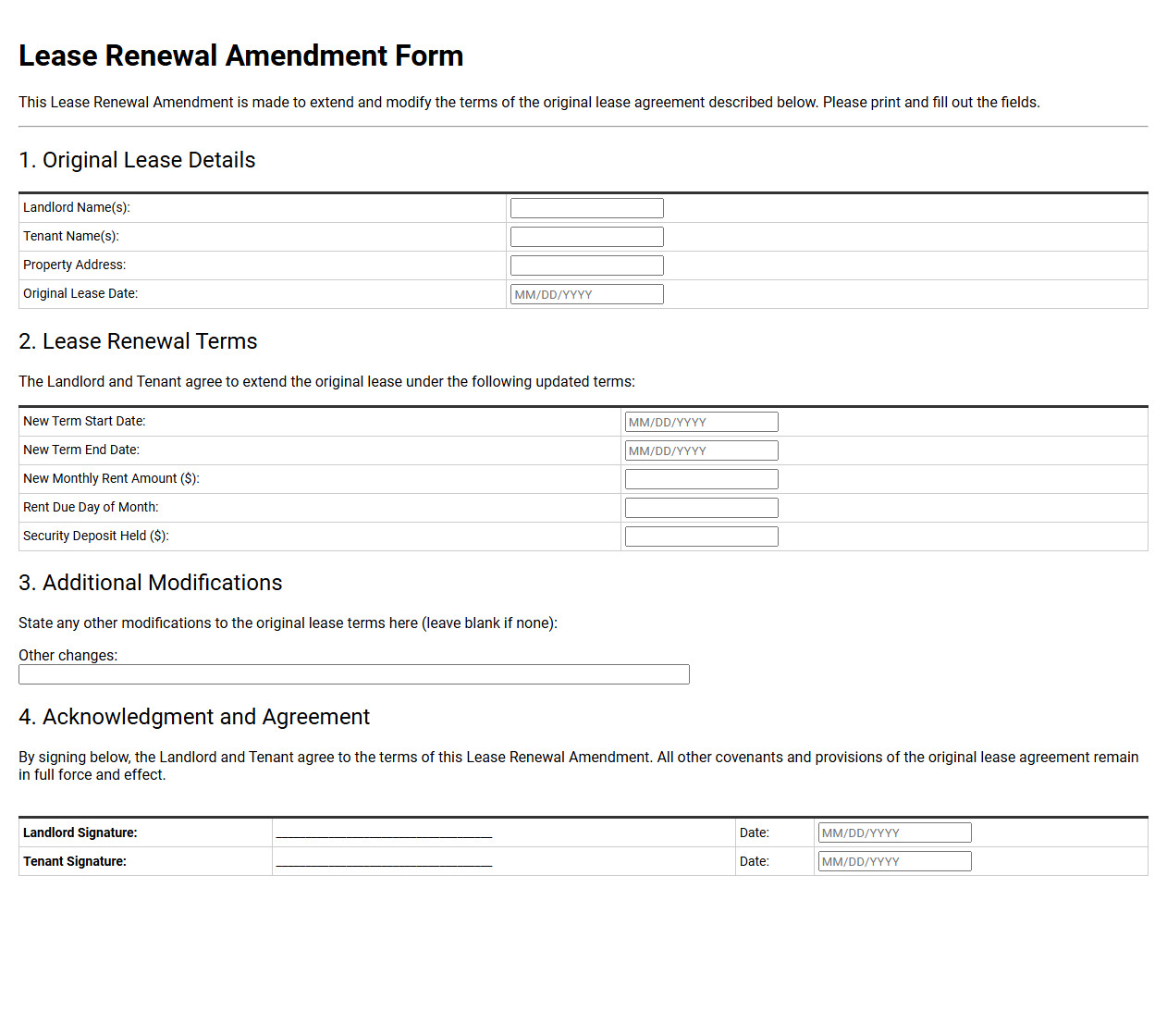 Lease Renewal Amendment Form