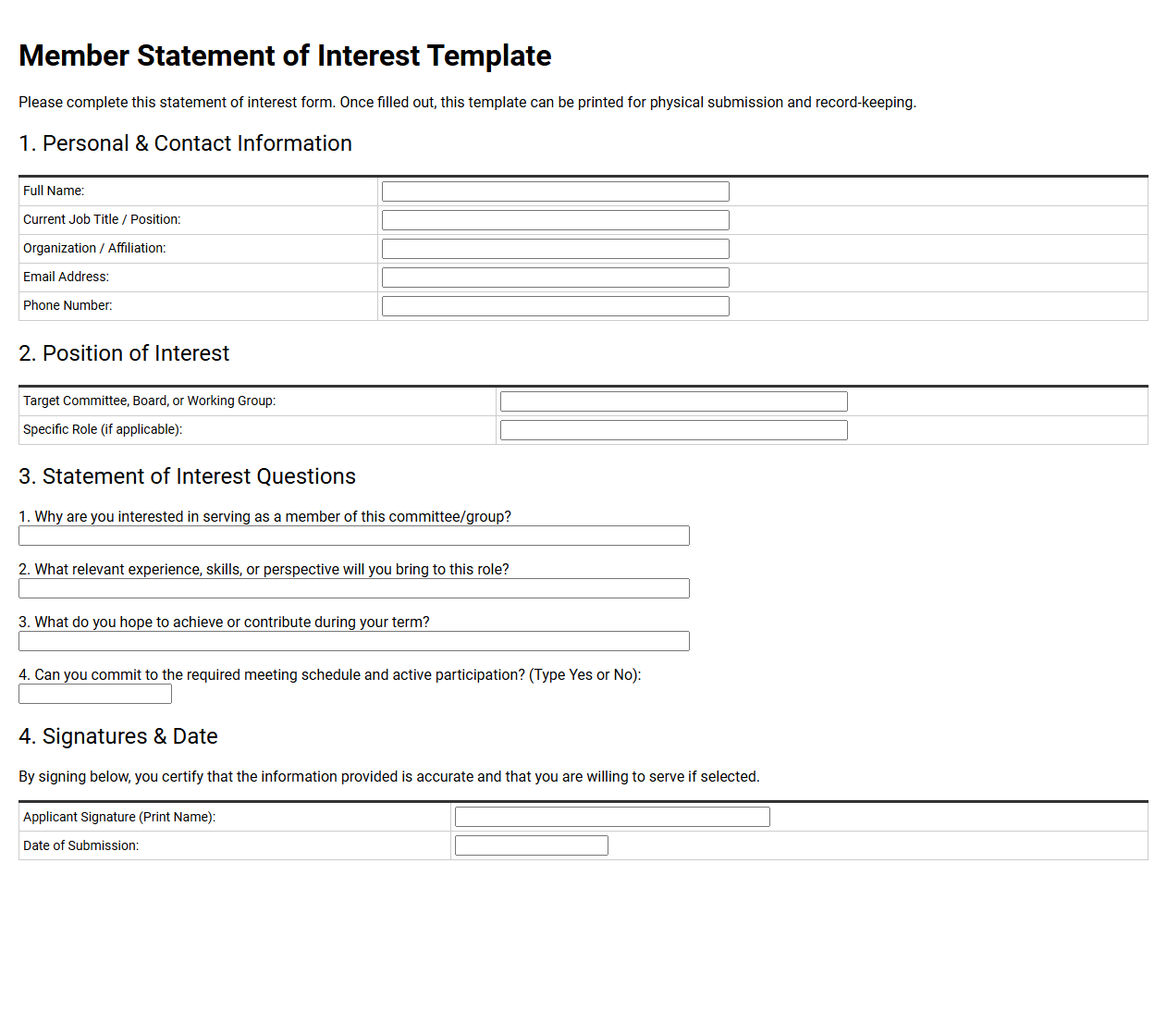 Member Statement of Interest Template