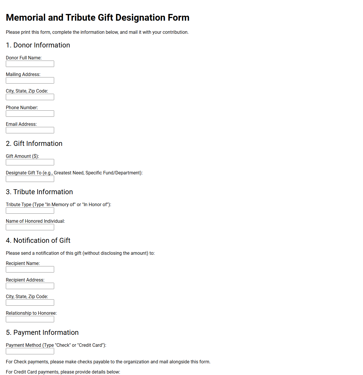 Memorial and Tribute Gift Designation Form