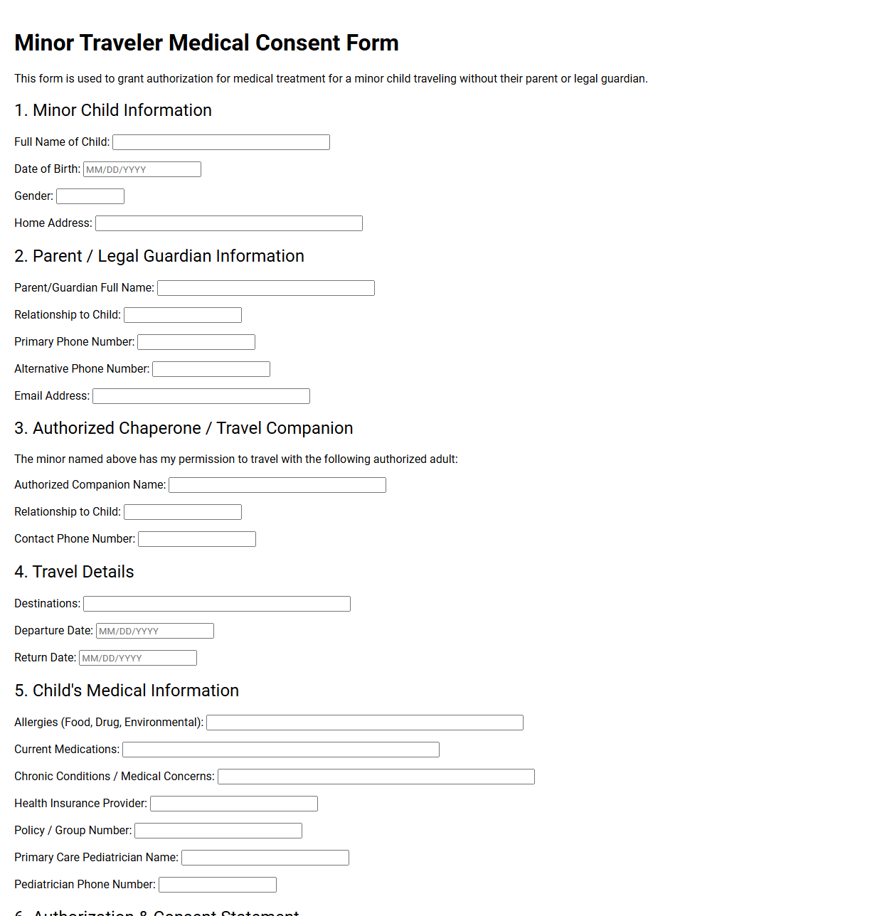 Minor Traveler Medical Consent Form