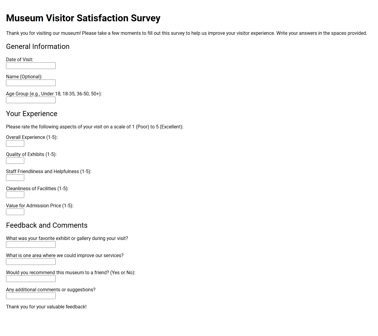 Museum Visitor Satisfaction Survey Template