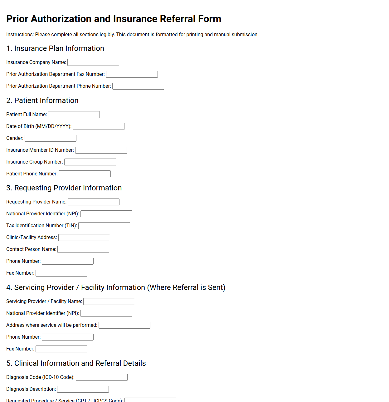 Prior Authorization and Insurance Referral Form