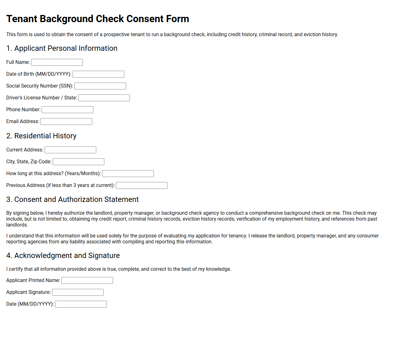Tenant Background Check Consent Form