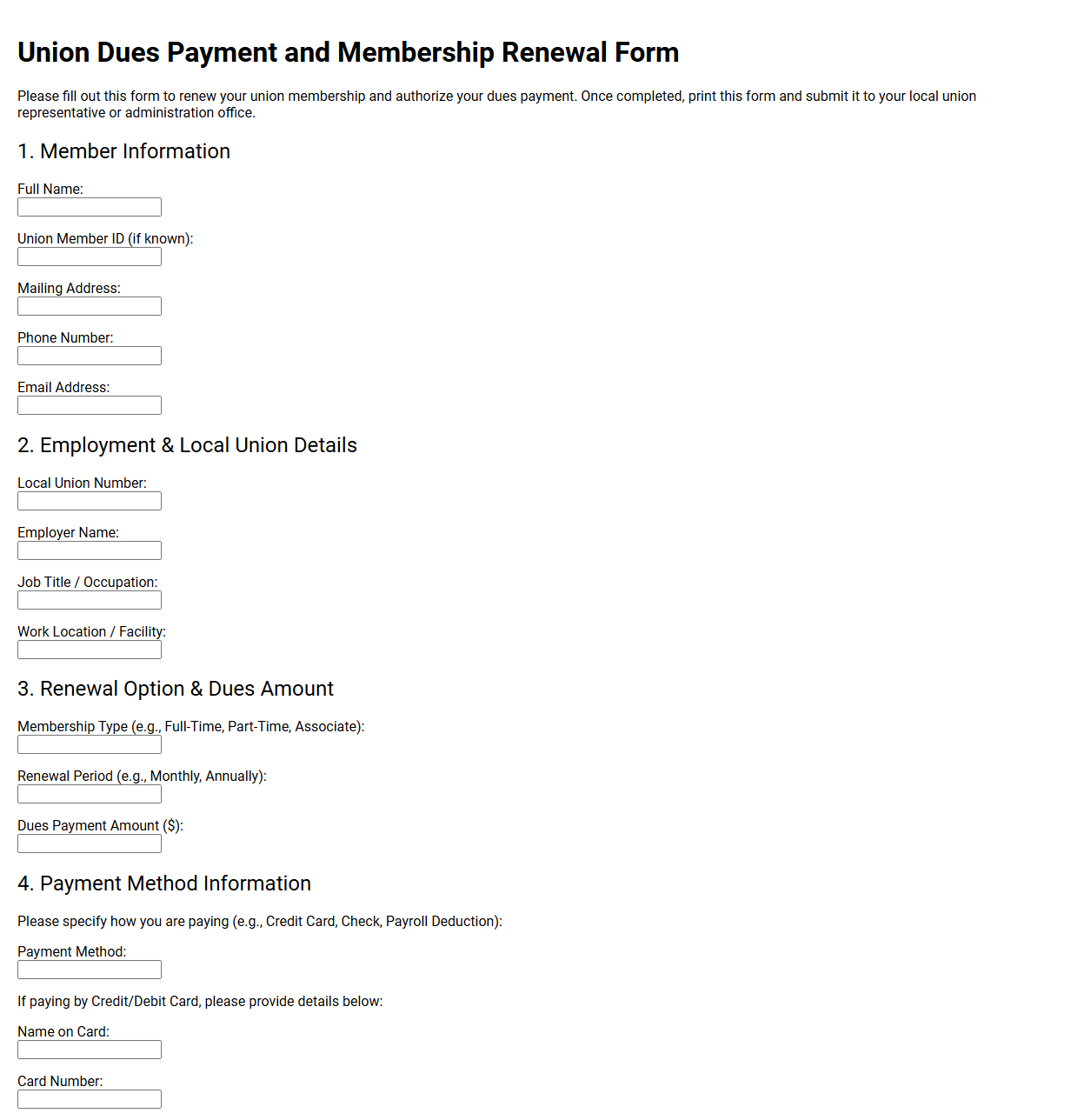Union Dues Payment and Membership Renewal Form