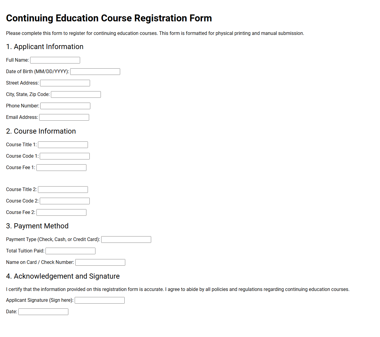 Continuing Education Course Registration Form