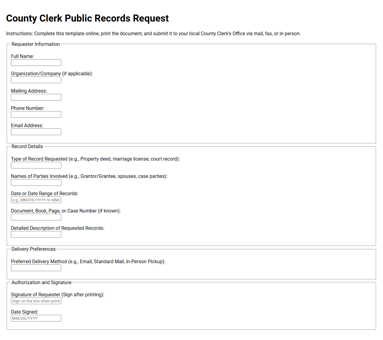 County Clerk Public Records Request Template