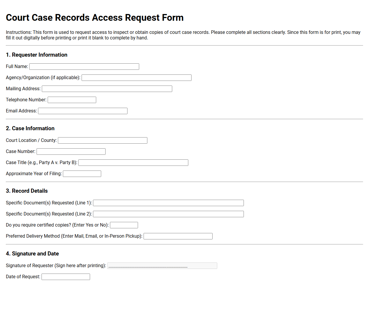 Court Case Records Access Request Form