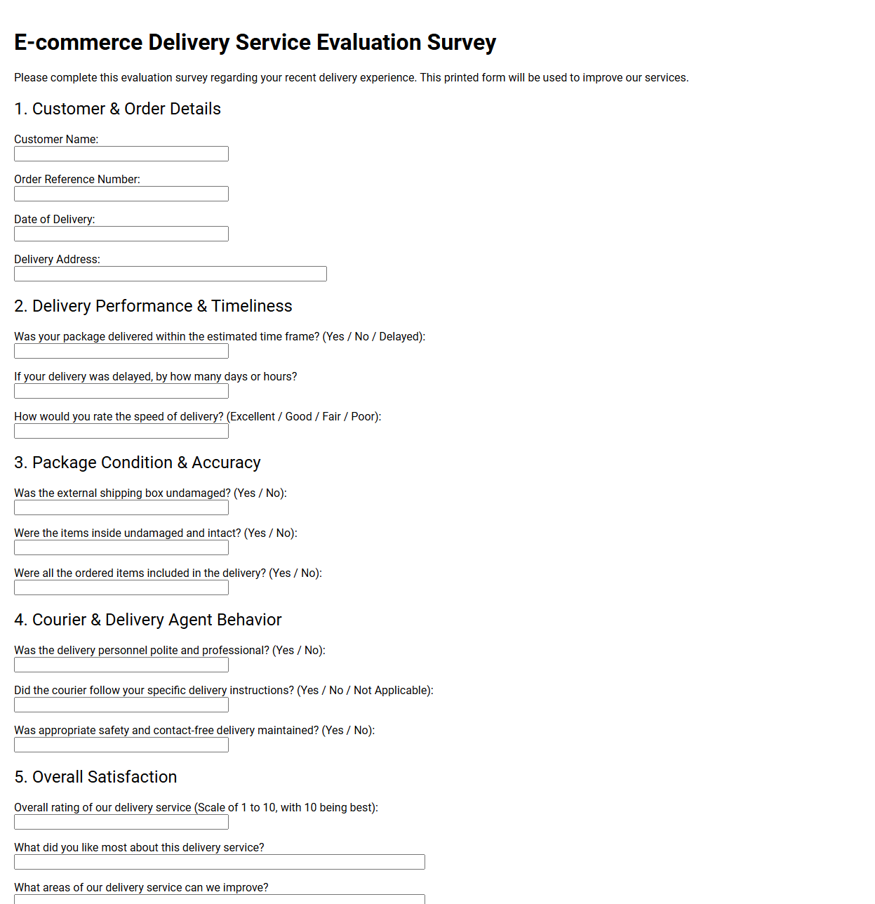E-commerce Delivery Service Evaluation Survey