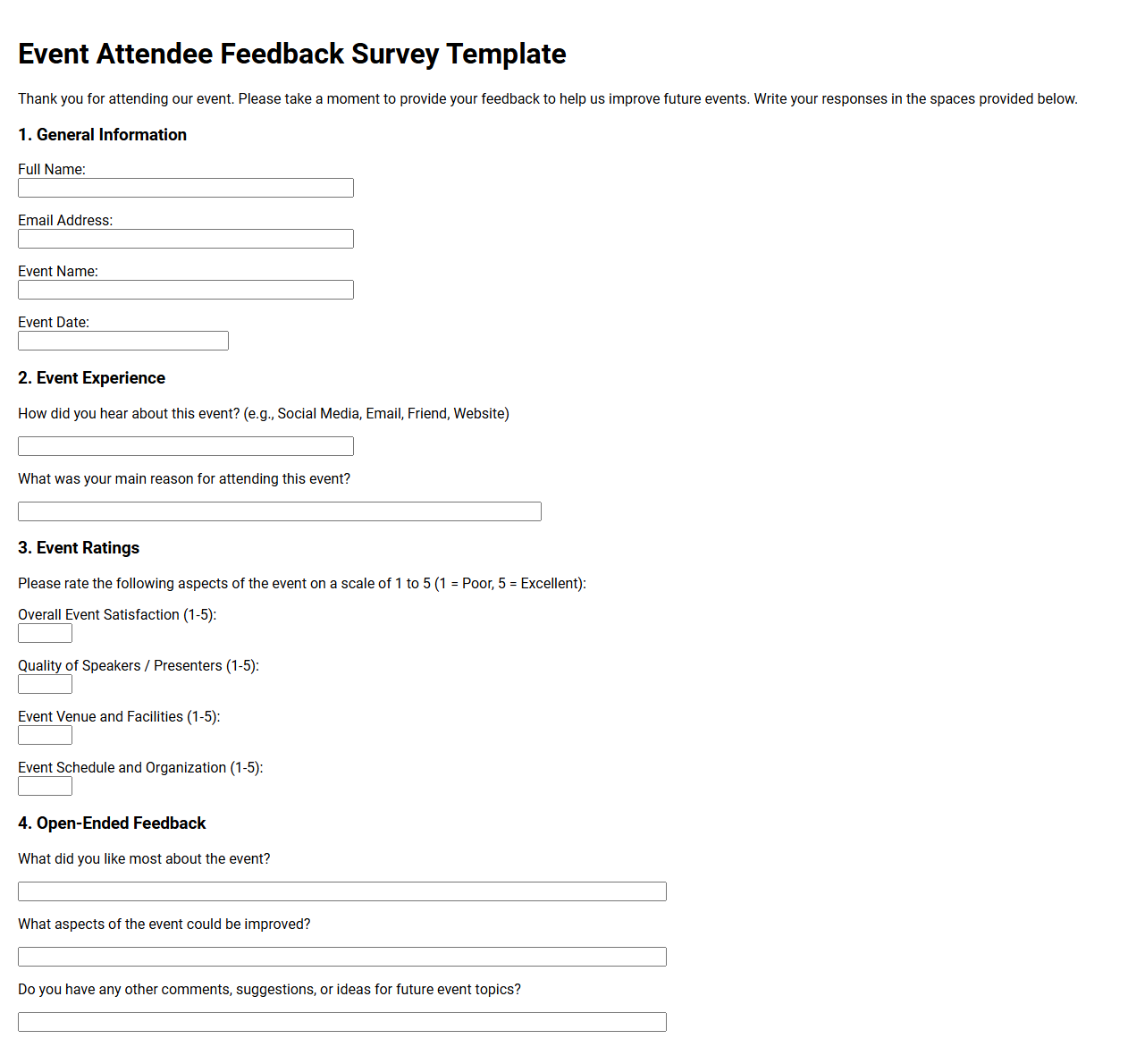 Event Attendee Feedback Survey Template