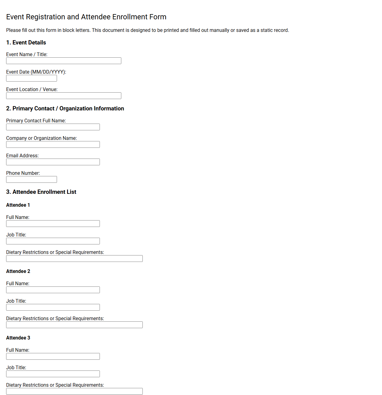 Event Registration and Attendee Enrollment Form