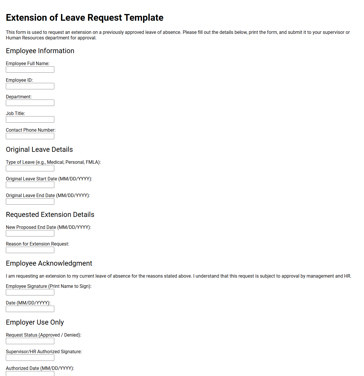 Extension of Leave Request Template