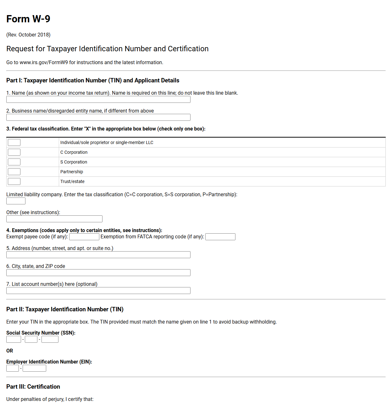 Form W-9 Request for Taxpayer Identification Number
