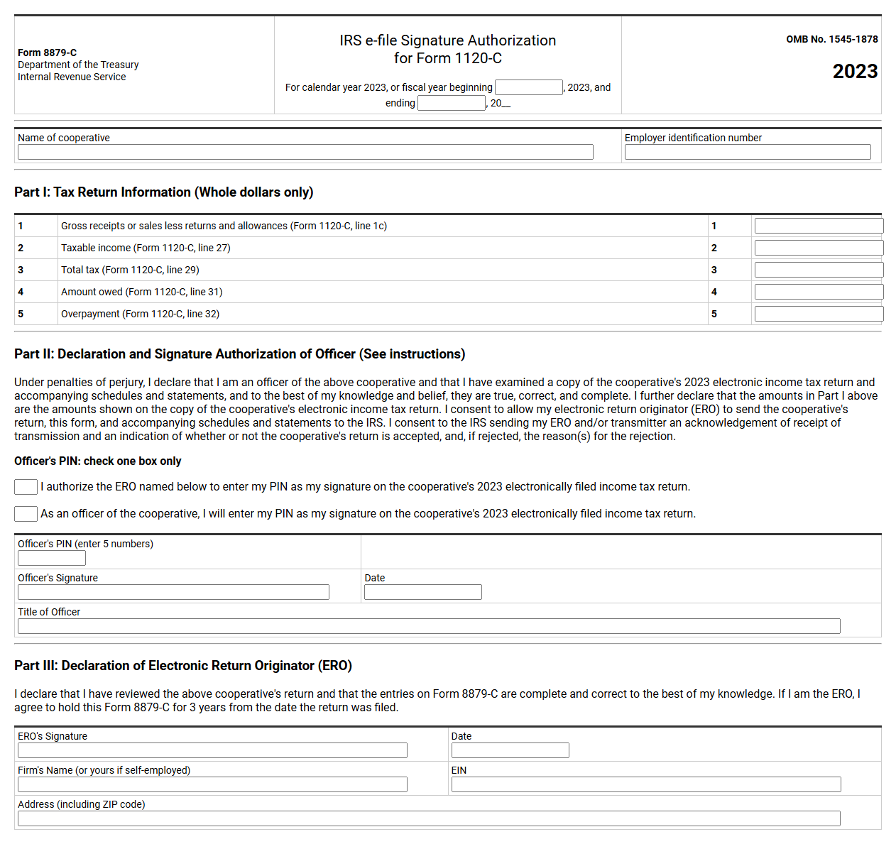 IRS Form 8879-C Corporation E-File Authorization Template