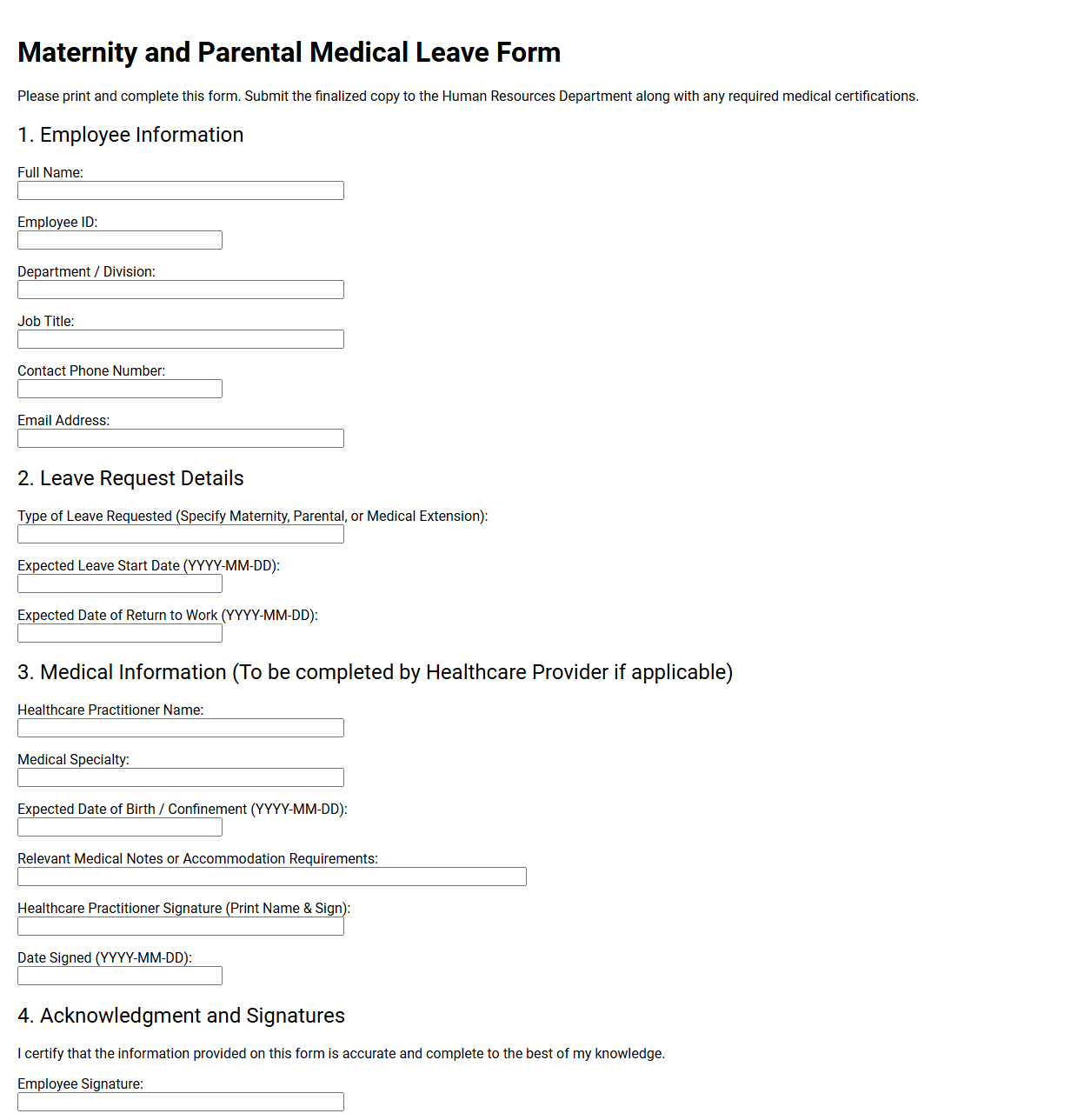 Maternity and Parental Medical Leave Form