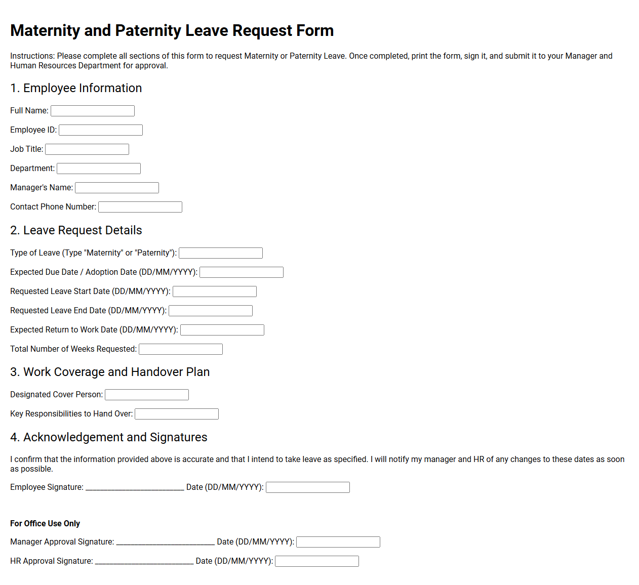 Maternity and Paternity Leave Request Form Template