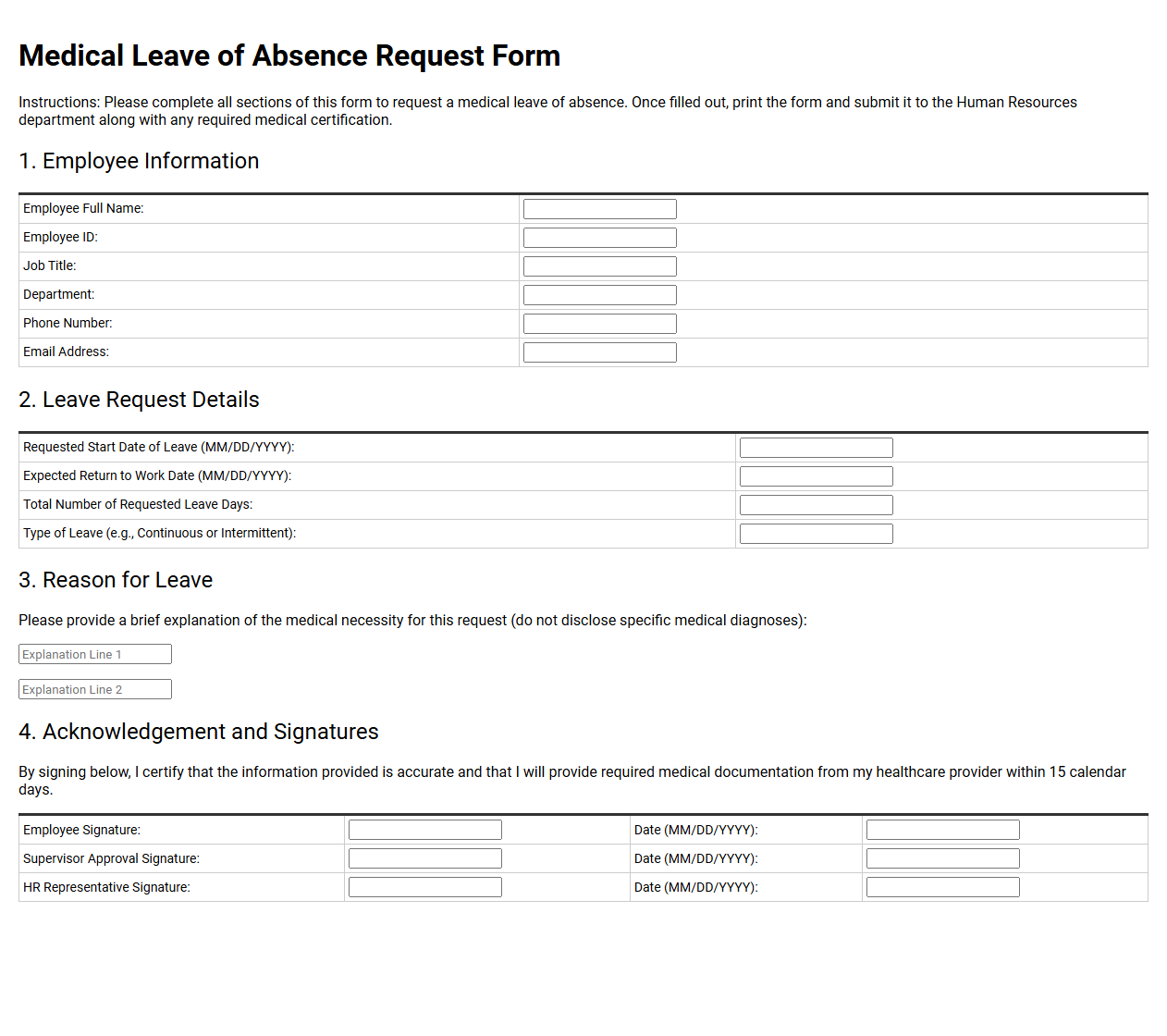 Medical Leave of Absence Request Form