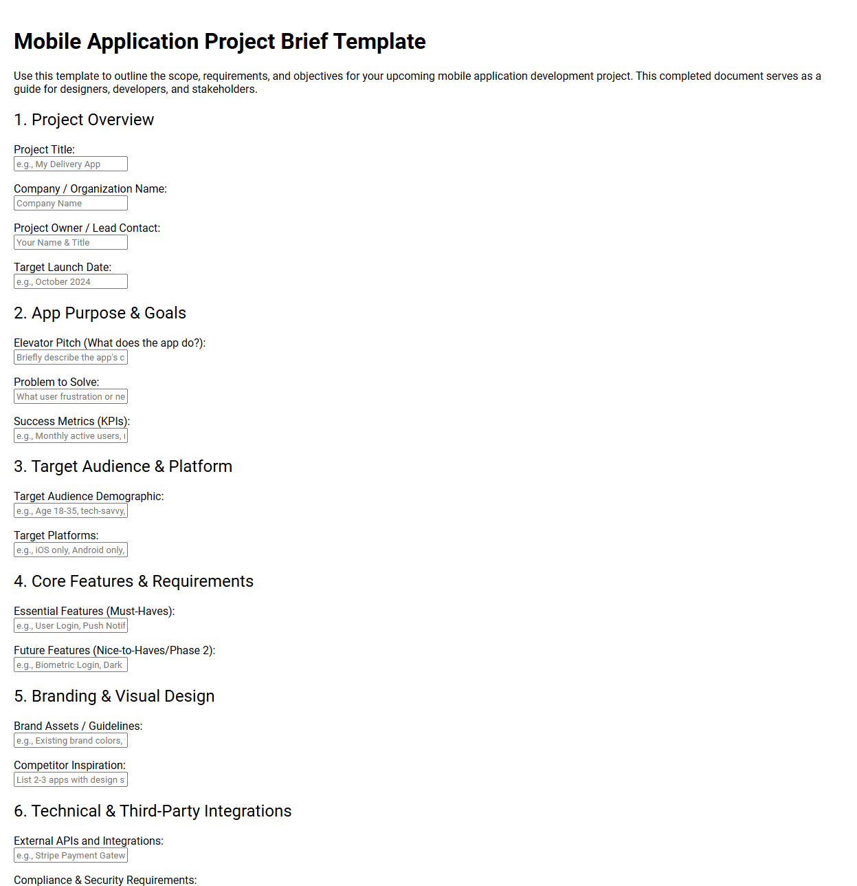 Mobile Application Project Brief Template