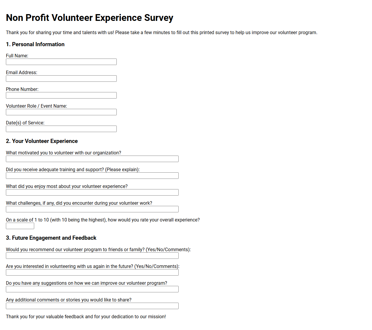Non Profit Volunteer Experience Survey