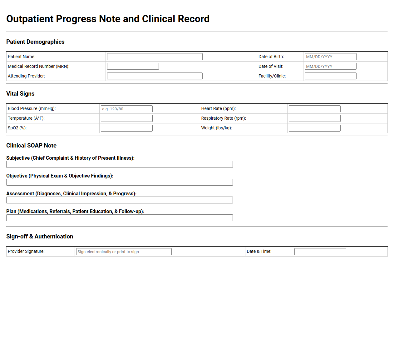 Outpatient Progress Note and Clinical Record