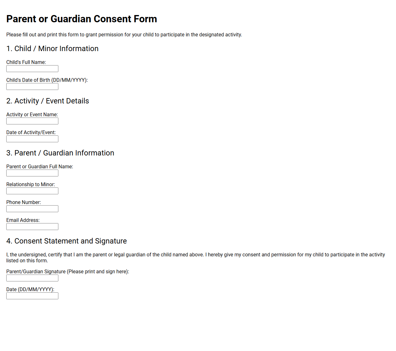 Parent or Guardian Consent Form