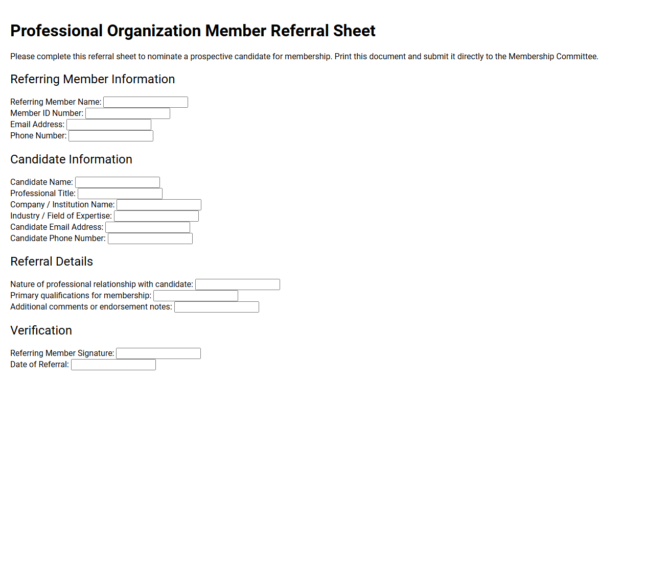 Professional Organization Member Referral Sheet