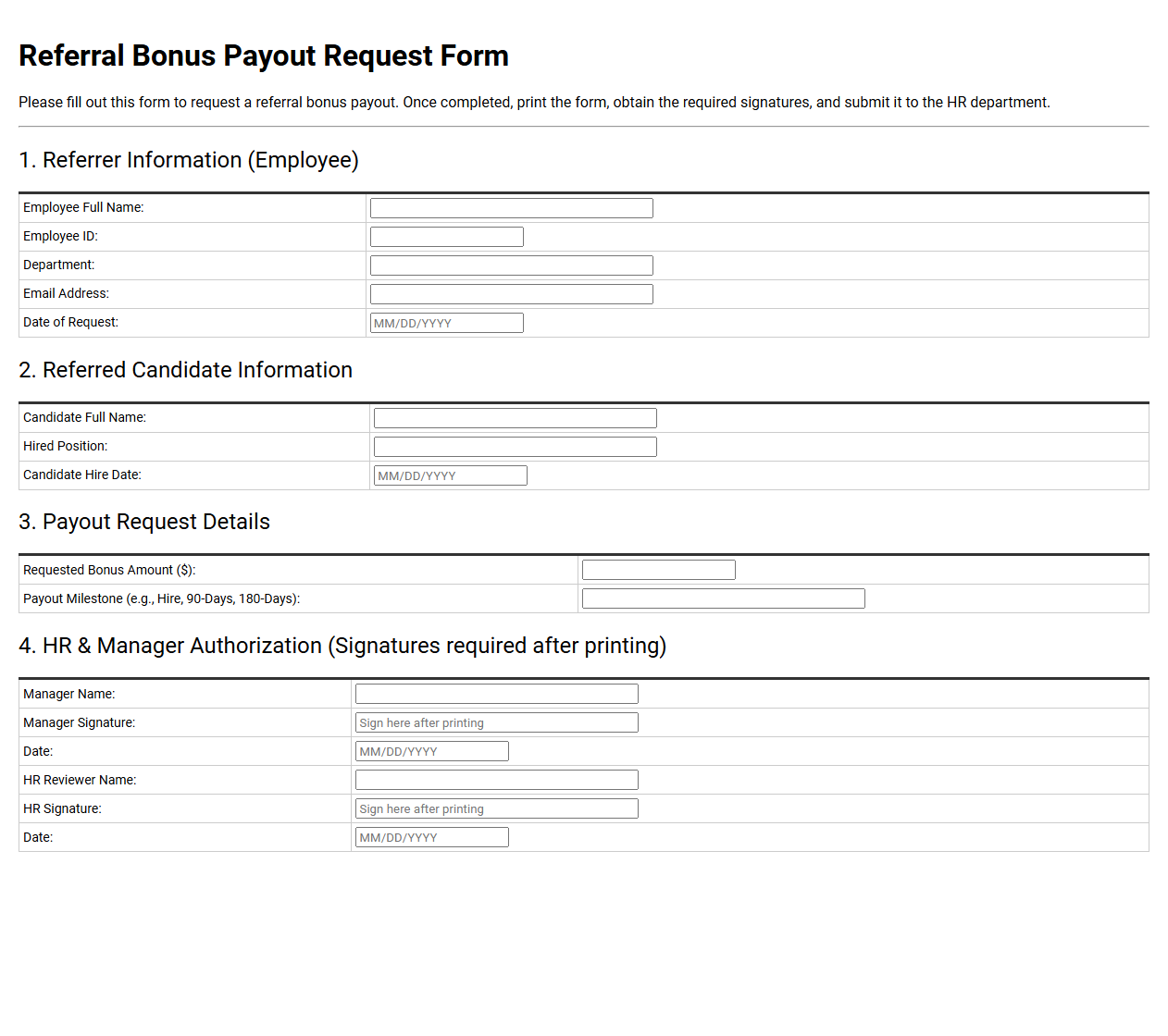 Referral Bonus Payout Request Form