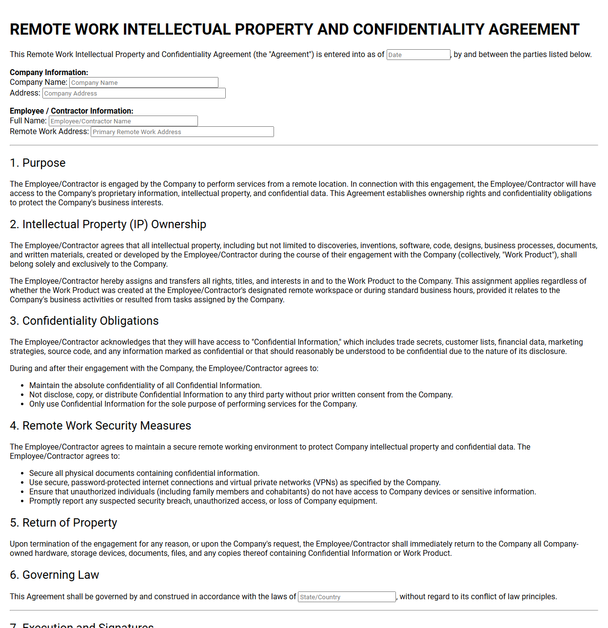 Remote Work Intellectual Property and Confidentiality Agreement