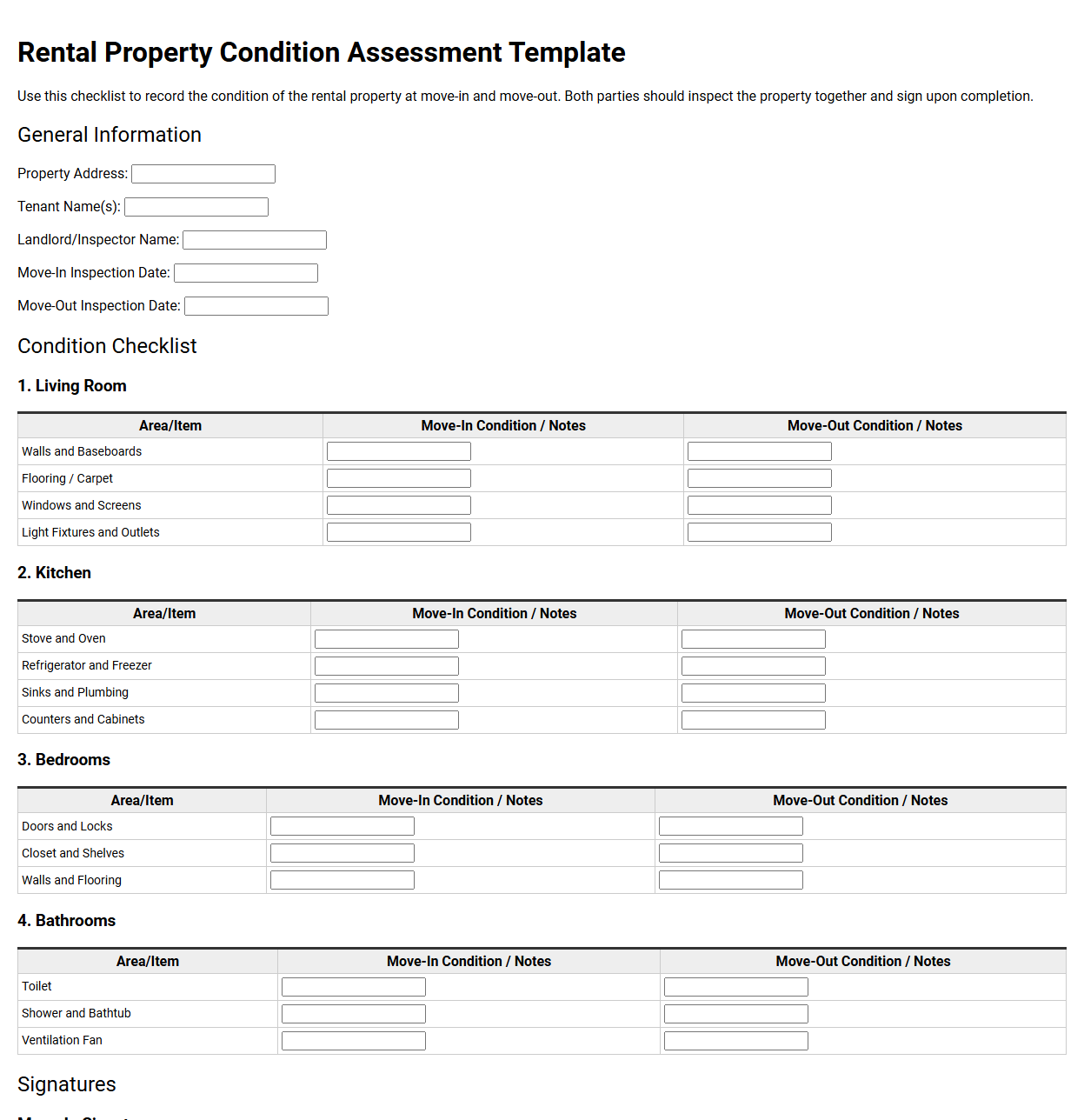 Rental Property Condition Assessment Template