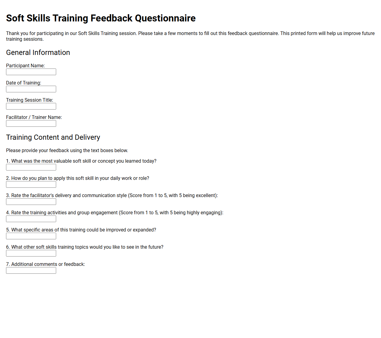 Soft Skills Training Feedback Questionnaire
