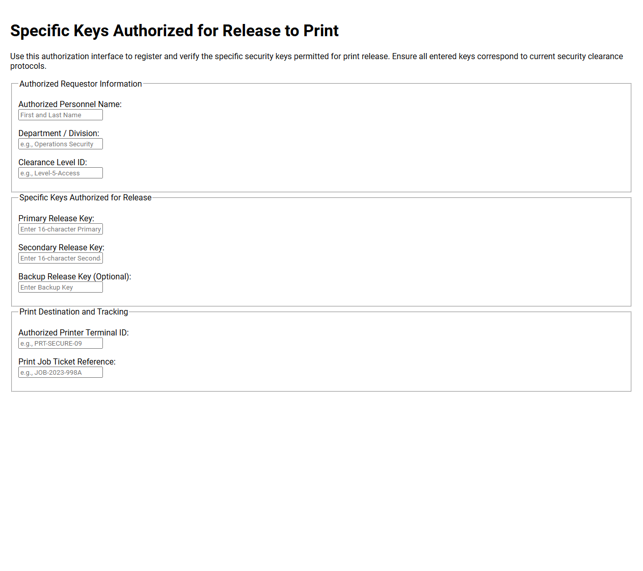 Specific Keys Authorized for Release