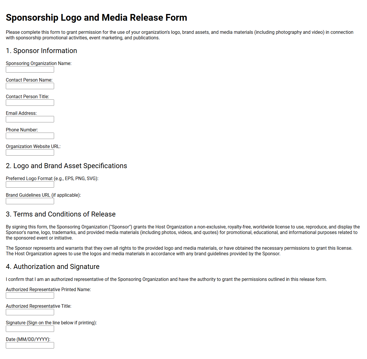 Sponsorship Logo and Media Release Form