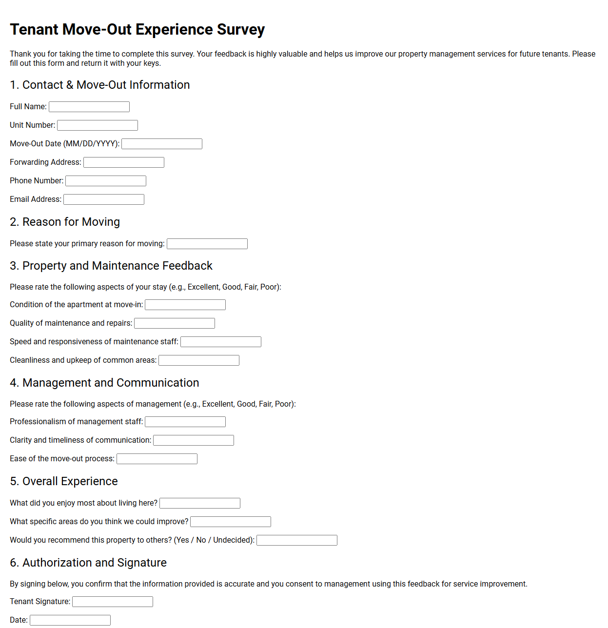 Tenant Move-Out Experience Survey